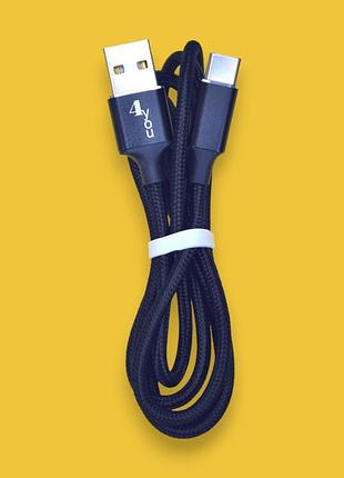 Кабель usb type-c 4you rido fast charge (2.1a, круглий, тканина, чорний, 1м)