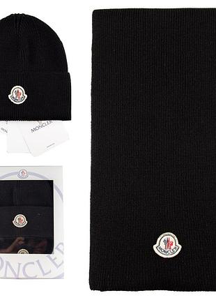 Комплект черный шапка + шарф moncler набор монклер люкс качество