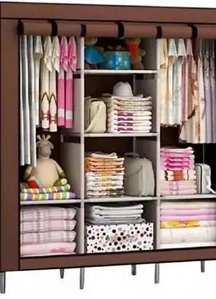 Шкаф тканевый 3 секции складной с каркасом storage wardrobe 175 х 130 х 45 см. fn-456 цвет: коричневый