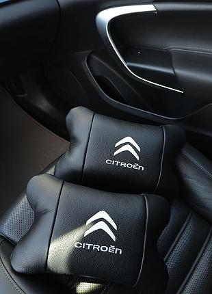 Підголовник водія в авто набір шкіряних подушок вишитий логотип citroen з натуральної італійської шкіри