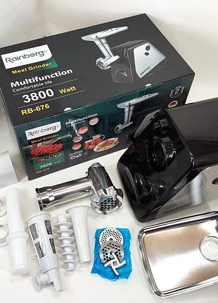 Электромясорубка с насадками для сока и колбас rainberg rb-676 3800w, электромясорубка для кухни ey-98