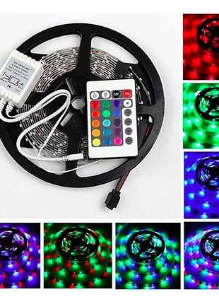 Светодиодная лента smd 3528 rgb 5м с пультом и блоком питания гирлянда lh-90