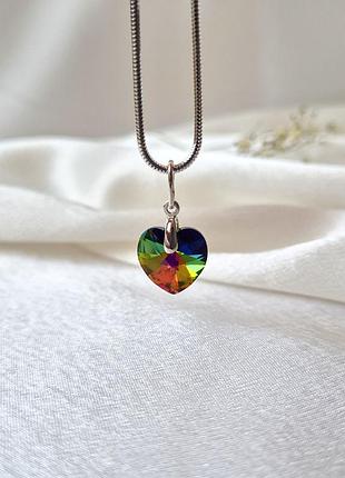 Серебряная подвеска сердце с камнем сваровски серебро 925 пробы 36228-14 1.90г