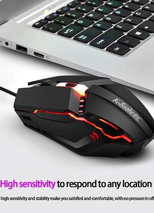 K-snake m11 дротова ігрова миша з rgb-підсвіткою та регульованим dpi червоний