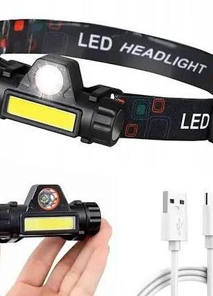 Налобный светодиодный фонарь led 300 лм с аккумулятором и магнитом чорний