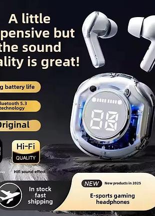 Беспроводные bluetooth наушники xt17 crystal air с цифровым дисплеем мощным звуком и enc для звонков