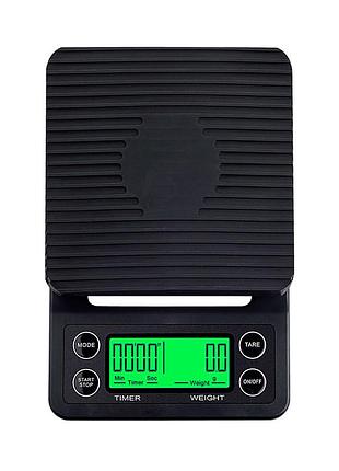 Ваги з таймером choxila ms-k07 black 3 кг електронні для бариста з гумовим килимком настільні для кави