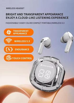 Бездротові bluetooth-навушники xt17 crystal air з цифровим дисплеєм потужним звуком і enc для дзвінків white