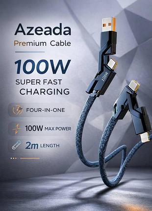 Провод azeada armor 2 метра 100w lightning usb-a type-c кабель шнур чорний