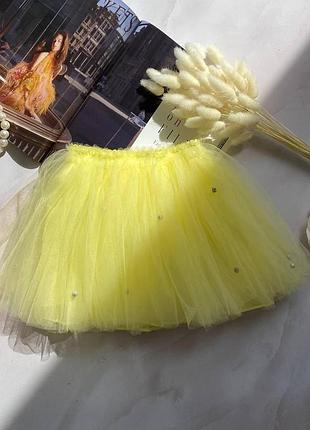 Юбка на девочку фатиновая с стразами жёлтый 03/04, 51, жёлтый, для девочек, лето, 104