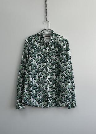Шикарна сорочка napapijri gisborne 2 flowers print slim fit shirt green/white