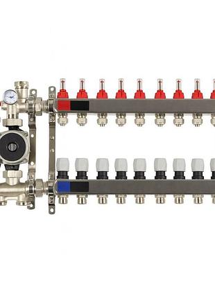 Коллектор standard 1" - 3/4" на 9 выходов и смесительная группа с насосом
