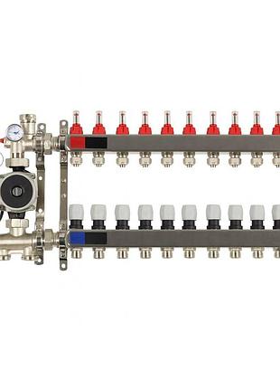 Коллектор standard 1" - 3/4" на 10 выходов и смесительная группа с насосом