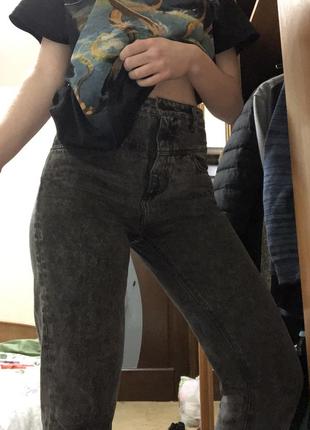 Серые выбеленные джинсы в винтажном стиле stradivarius4 фото