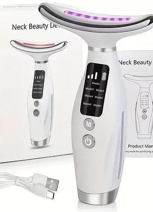 Аккумуляторный электрический массажер для лица neck beauty device с led-дисплеем, 7 режимов, usb-зарядка