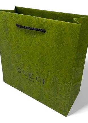 Пакет gucci 32,5х28х9 см зеленый из плотной бумаги с прочными веревочными ручками, стильный брендовый пакет для подарков