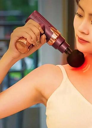 Вібромасажер акумуляторний для м'язів 4 насадки fascial gun dy-760 червоний