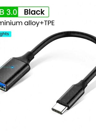 Кабель-адаптер usb type-c с led индикатором 13см высокоскоростной 5гб/сек usb 3.0, black, athand