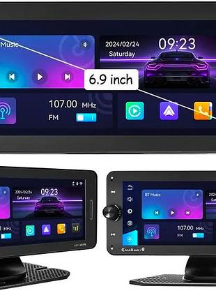 Универсальный сенсорный дисплей, монитор 6.9" ips с apple carplay, android auto — пульт на руль 601w