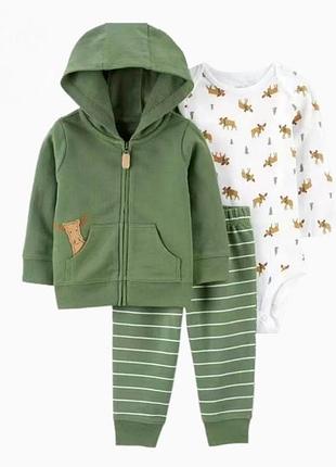 Детский комплект (толстовка + боди + штаны) carters 39423 61-69 см зеленый