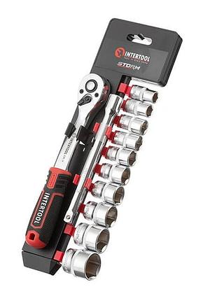 Набор головок на планке intertool - 3/8" x 12 ед. storm инструмент с трещоткой и удлинителем