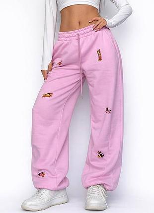 Трендові спортивні штани baggy pants декоровані накатом з собачками