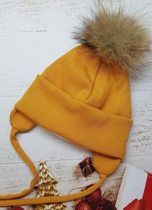 Зимняя шапка на завязках натуральный мех