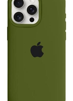 Силиконовый чехол для iphone 15 pro с закрытым низом silicone case хаки virid 48 (бампер)