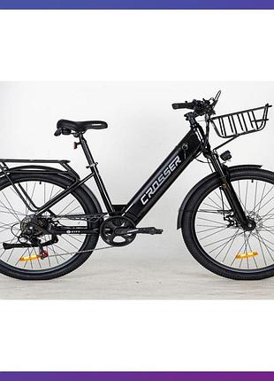 Электровелосипед двухколесный для взрослых crosser e-city 26" 36v/500w/10.4ah 35 км/ч черный