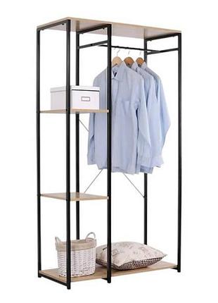 Вешалка-стеллаж напольная для одежды и обуви loft sam016 черная с коричневым top shop ua_