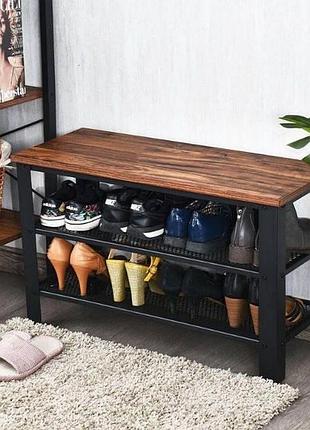 Полиця взуттєва з металевим каркасом am013 чорна з коричневим top shop ua_