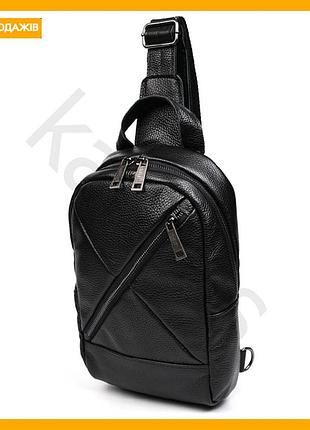 Рюкзак слинг кожаный tarwa черный для мужчин с карманами для гаджетов и документов