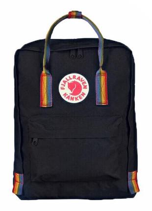 Рюкзак fjallraven kanken канкен classic rainbow 16л черный с радужными ручками1 фото