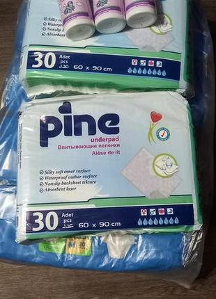 Гигиенические одноразовые пеленки pine underpad. размер: 60\ 90\) см. количество: 30 штук в упаковке.