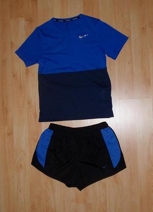 Спортивный беговой костюм/комплект nike miler dri-fit running шорты+футболка original s-m asics run