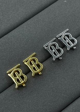 Серьги гвоздики burberry люкс качество латунь с позолотой