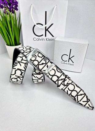 Кожаный ремень calvin klein келвин кляйн 3,5 см, ремни с логотипом, брендовые ремни белый