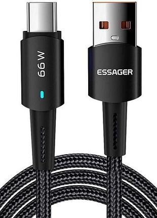 Usb кабель essager sunset usb-a to type-c 66 вт 6a 1м чорний (exct-cg01)