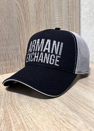 Стильна чорна чоловіча бейсболка, літня чорна кепка з сіткою armani, тракер, 55-56