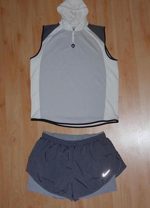 Спортивный костюм nike dri-fit шорты 2в1 pro+безрукавка/кофта air max hoodie original xl-xxl(2xl) asics run комплект running training