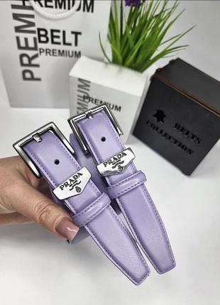 Женский кожаный ремень prada пряжка серебро, ремень прада 3 см, брендовый ремень фиолетовый