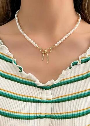 Намисто з перлин кольє підвіска чокер з бантиком
