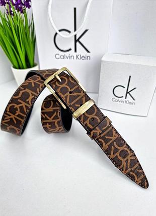 Кожаный ремень calvin klein келвин кляйн 3,5 см, ремни с логотипом, брендовые ремни коричневый