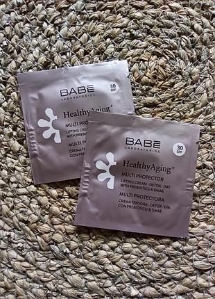 ☀️дневной антивозрастной лифтинг крем с пребиотиками и dmae babe laboratorios healthy aging multi protector lifting cream spf30 пробник