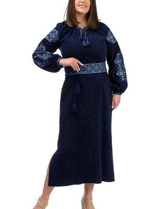 Женское длинное вельветовое платье вышиванка соломия, размеры: s,m,l,xl,2xl,3xl