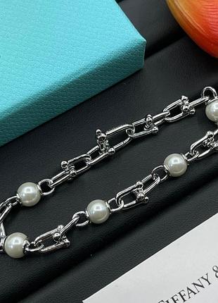 Браслет tiffany & co. pearl link silver luxe / тиффани перлы и цепь люкс