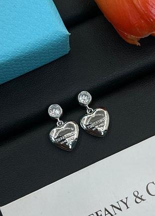 Сережки tiffany heart shine silver люкс якість