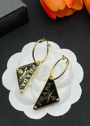 Серьги prada black triangle milano — люкс качество