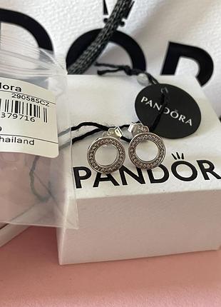 Оригінальні сережки круглі з камінням коло каміння оригінал пандора pandora
