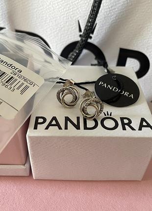 Оригінальні сережки круглі з камінням коло каміння оригінал пандора pandora